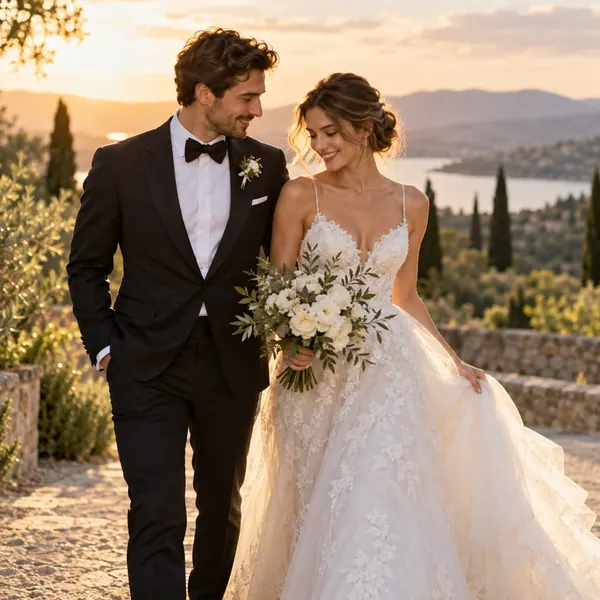 Mariés au coucher du soleil