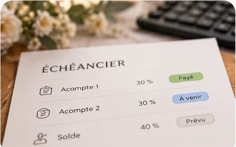 Échéancier de paiement : acompte 1, acompte 2 et solde