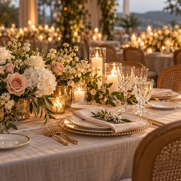 Table de mariage dressée aux chandelles